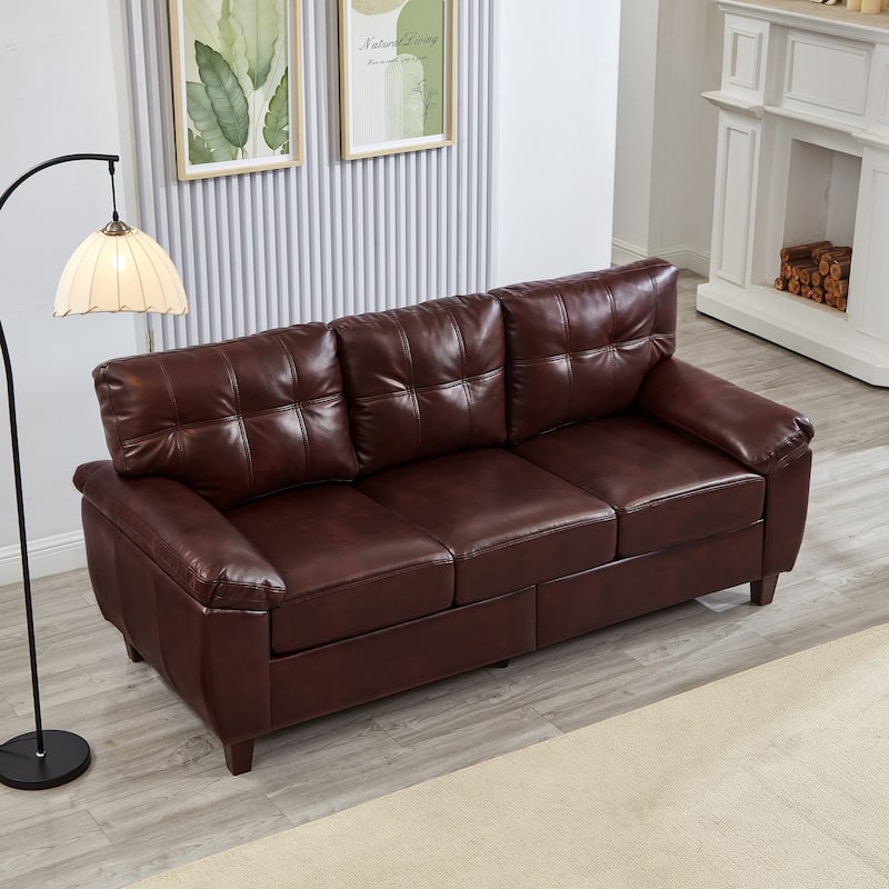79" Three Seater Sofa Modern Design Faux Leather Couch,Storage,Big Armrest Sofa,Upholstered Breathable PU Leather Sofa
