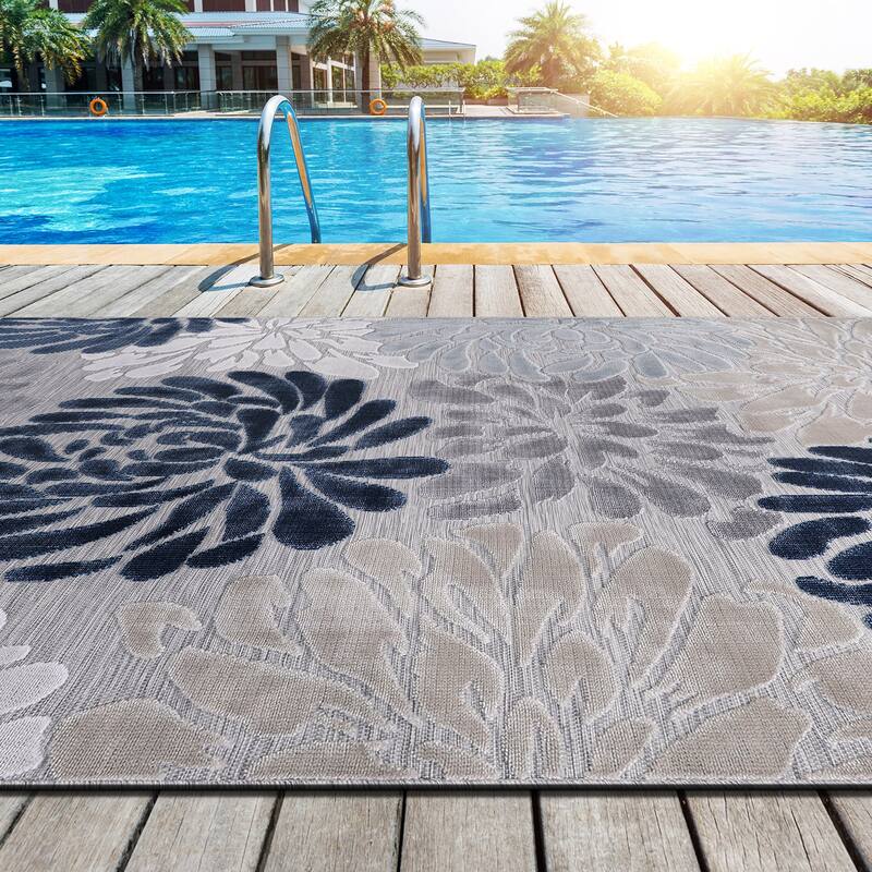 VILLADECOR Floral Indoor Outdoor Area Rug Low High Pile Rugs For Patio
