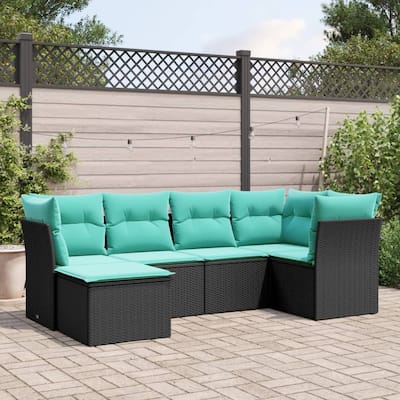 vidaXL 6 Piece Patio Sofa Set with Cushions Black Poly Rattan