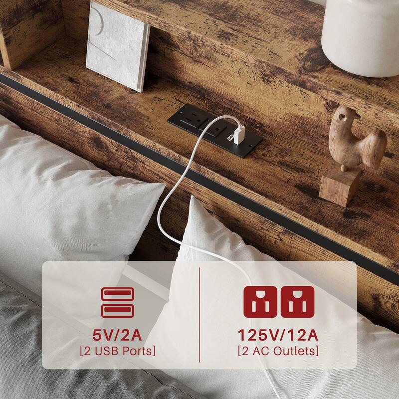 Queen Bed Frame with Storage Headboard, 4 Drawers, and Charging Station