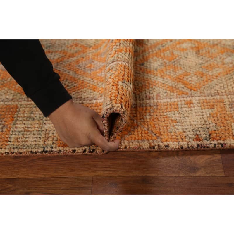 Geometric Oushak Oriental Vintage Runner Rug Handmade Wool Carpet - 2'6"x 8'0"
