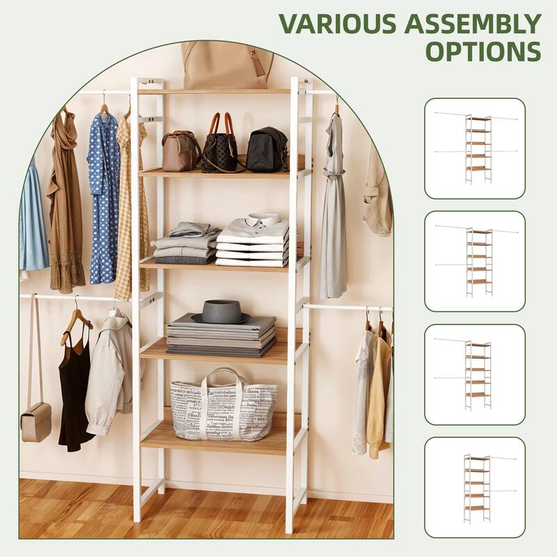 Moasis Garment Rack Heavy Duty Clothes Rack with 4 Expandable Hanging Rods, And Storage Shelves