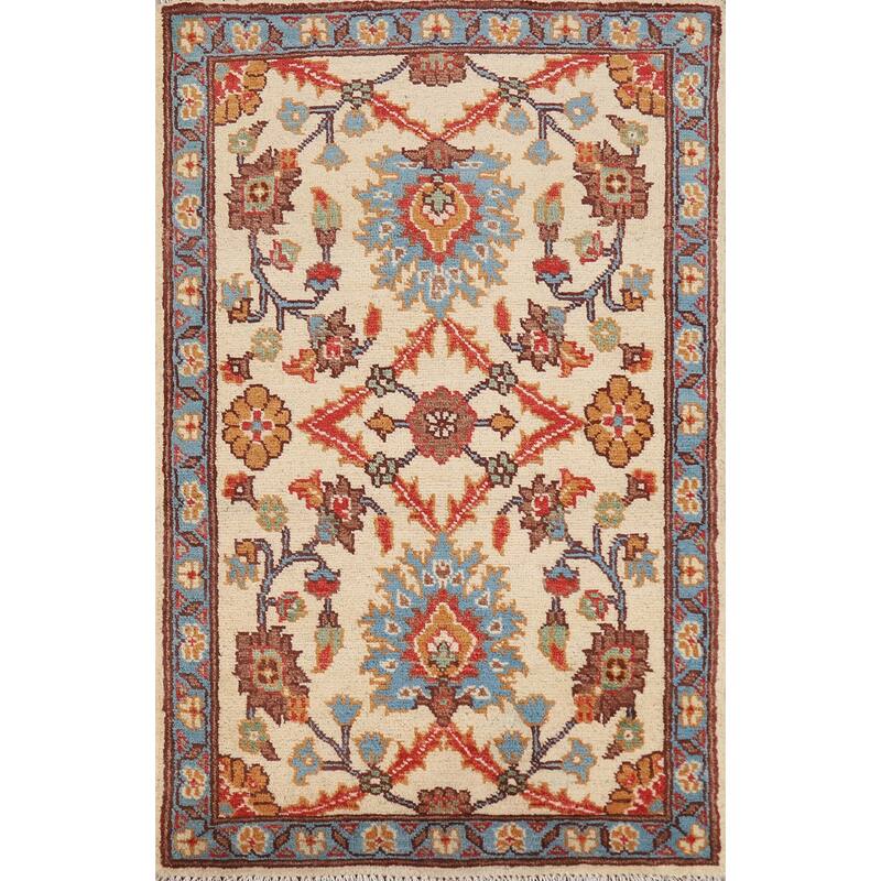 Floral Kazak Oriental Foyer Rug Hand-Knotted Wool Carpet - 2'0"x 3'0"