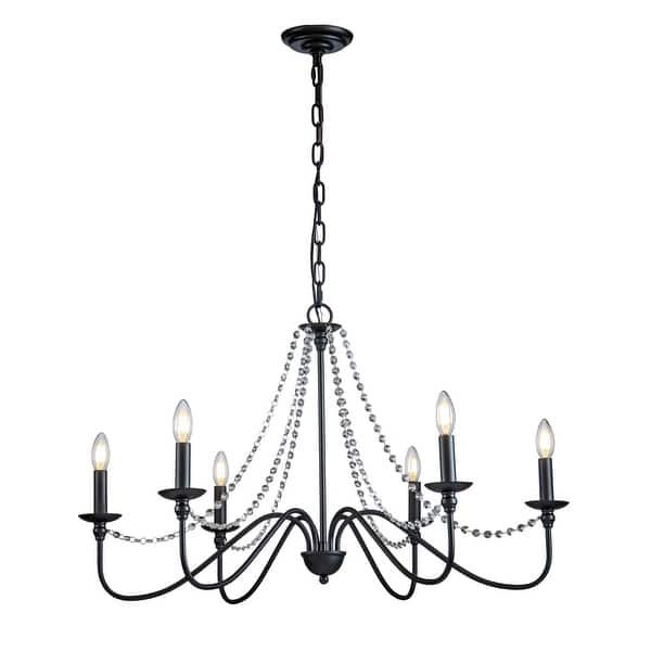 slide 7 of 6, Mid-century Modern Farmhouse 6-Lights French Country Chandelier For Dining Room - 35 inches Black