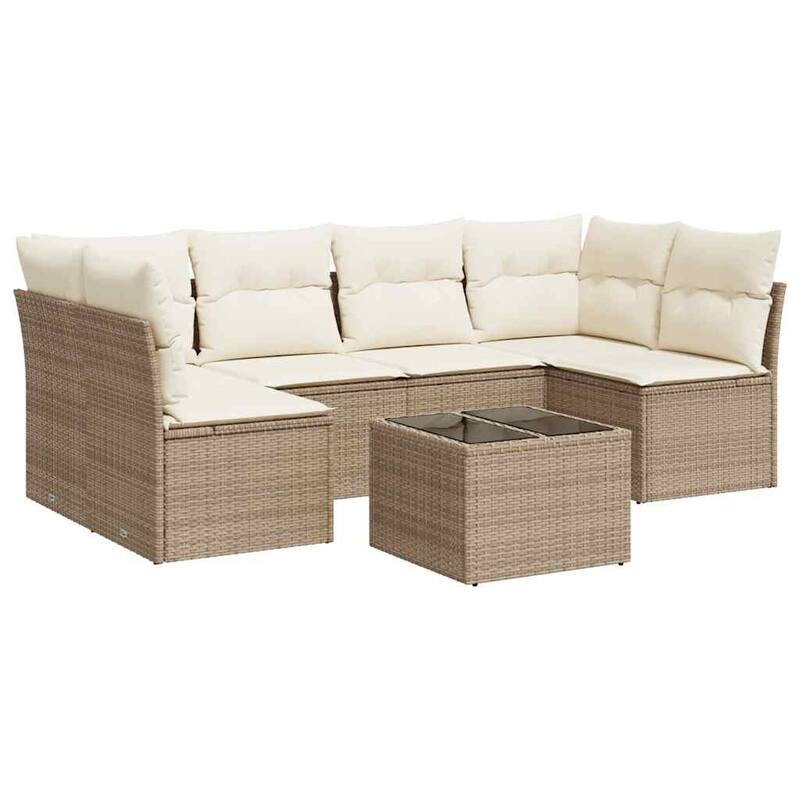 vidaXL Garden Sofa Set Beige PE Rattan, Powder-Coated Steel, Tempered Glass - 21.7 x 21.7 x 14.6