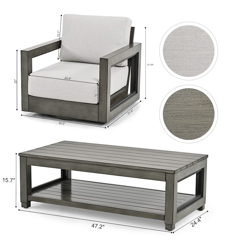 4-Person Aluminum Patio Conversation Set with Swivel Chairs, Hand-painted Frame and Cushions