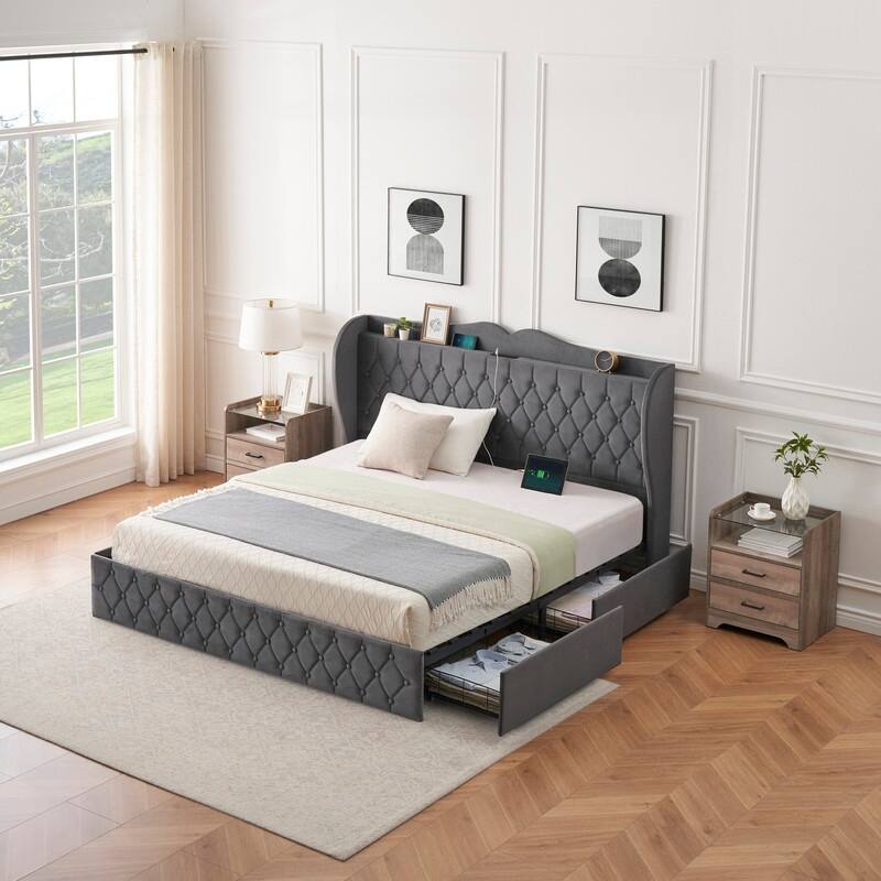 Bed Frame with Sturdy Metal Slats Support