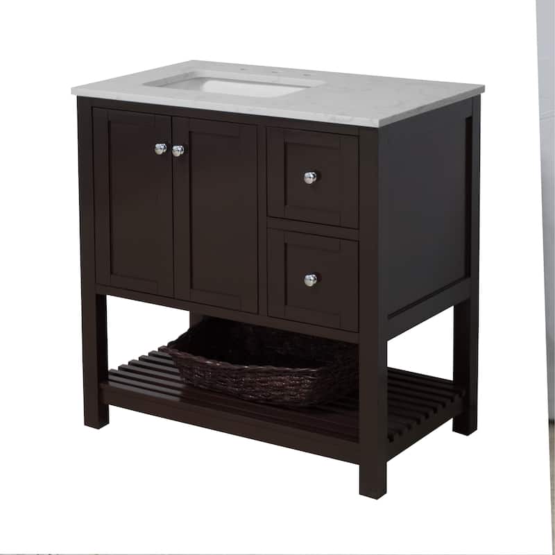 KitchenBathCollection Lakeshore 36" Bathroom Vanity with Engineered Carrara Top