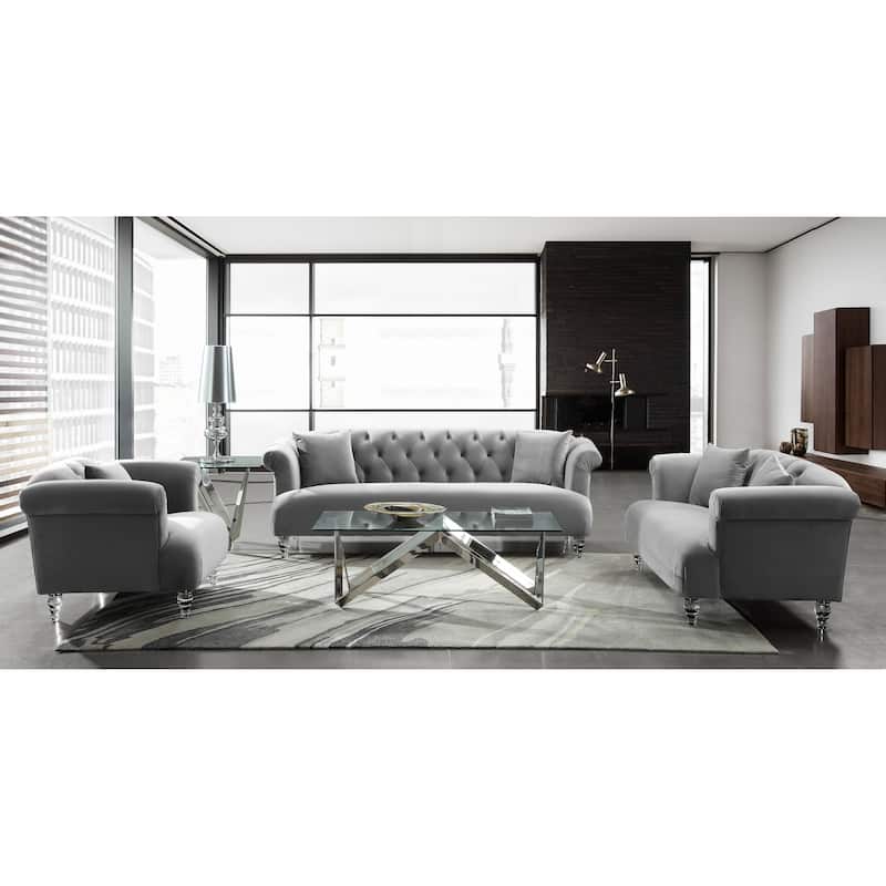 Armen Living Elegance Sofa in Velvet with Acrylic Legs
