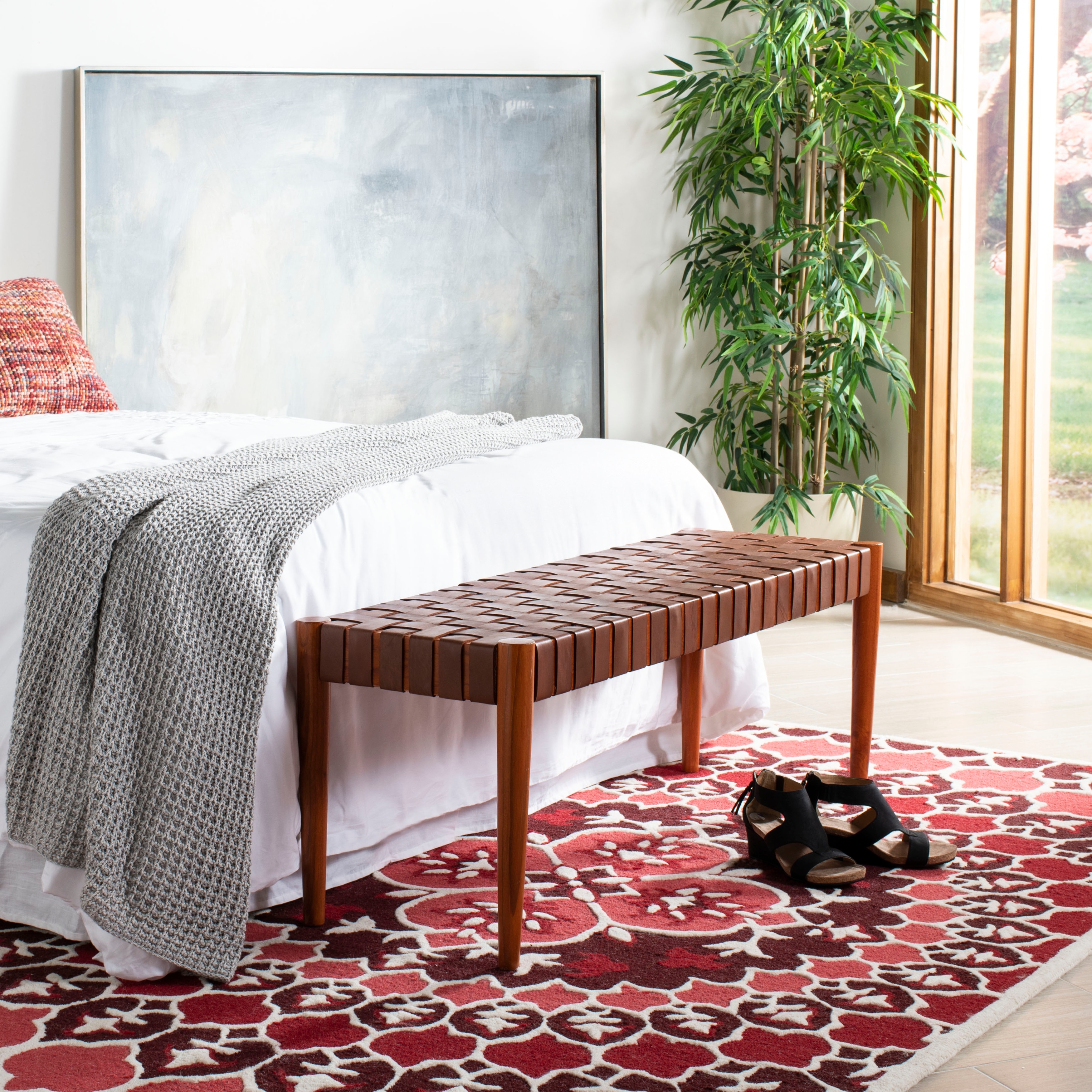 SAFAVIEH Amalia Solid Wood Woven Leather Bench On Sale Bed Bath Beyond 25775394