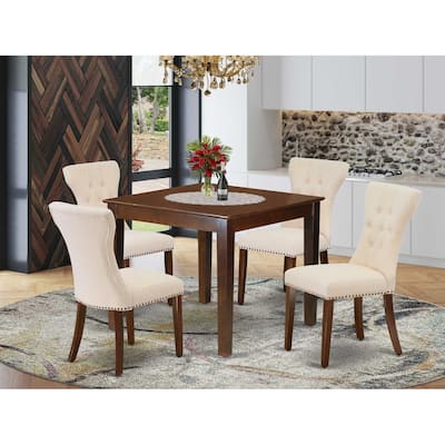 HomeStock 5-Piece Rectangle Mahogany Finish Solid Wood Top Dining Table with 4-Parson Chair