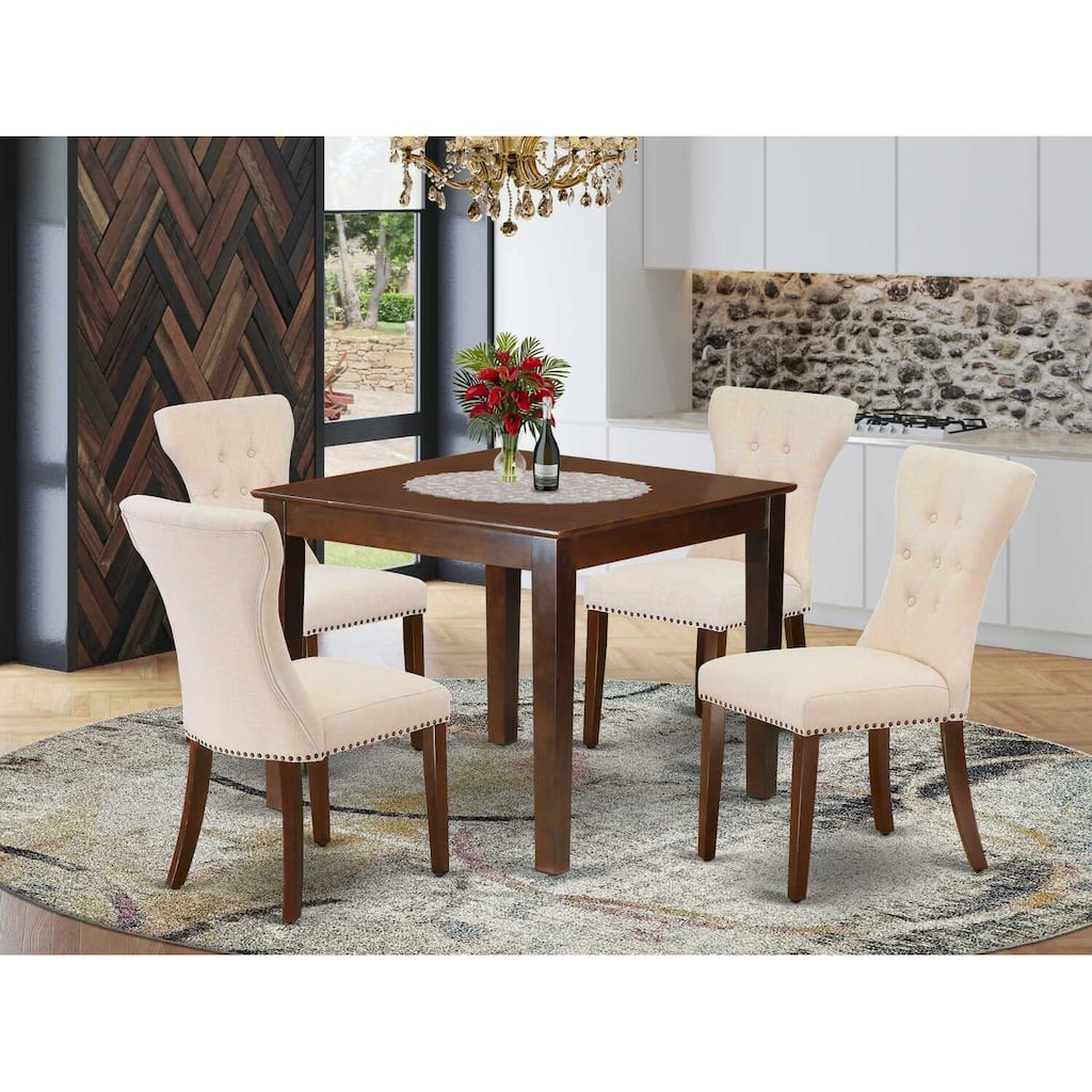 HomeStock 5-Piece Rectangle Mahogany Finish Solid Wood Top Dining Table with 4-Parson Chair
