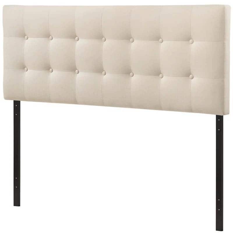 Queen/Full size Modern Ivory Fabric Upholstered Button Tufted Headboard - Full