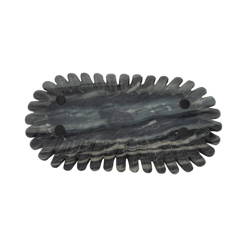 Decorative Wavy Marble Bowl with Ribbed Texture -Home Decor - 16", Tan