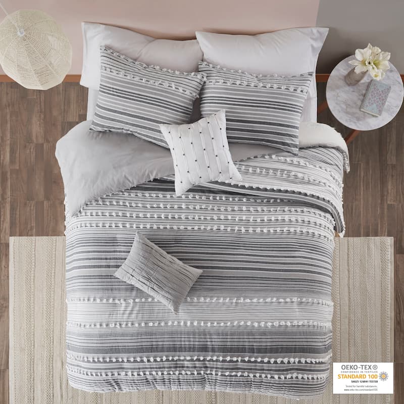 Intelligent Design Charlie Cotton Duvet Cover Set - Grey - Twin XL