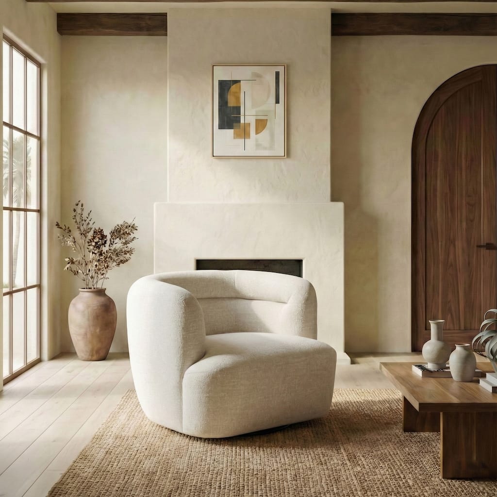 SAFAVIEH Couture Joangela Swivel Accent Chair, Barrel Back Living Room Chair, Fully Assembled - 35"W x 33"D x 29"H