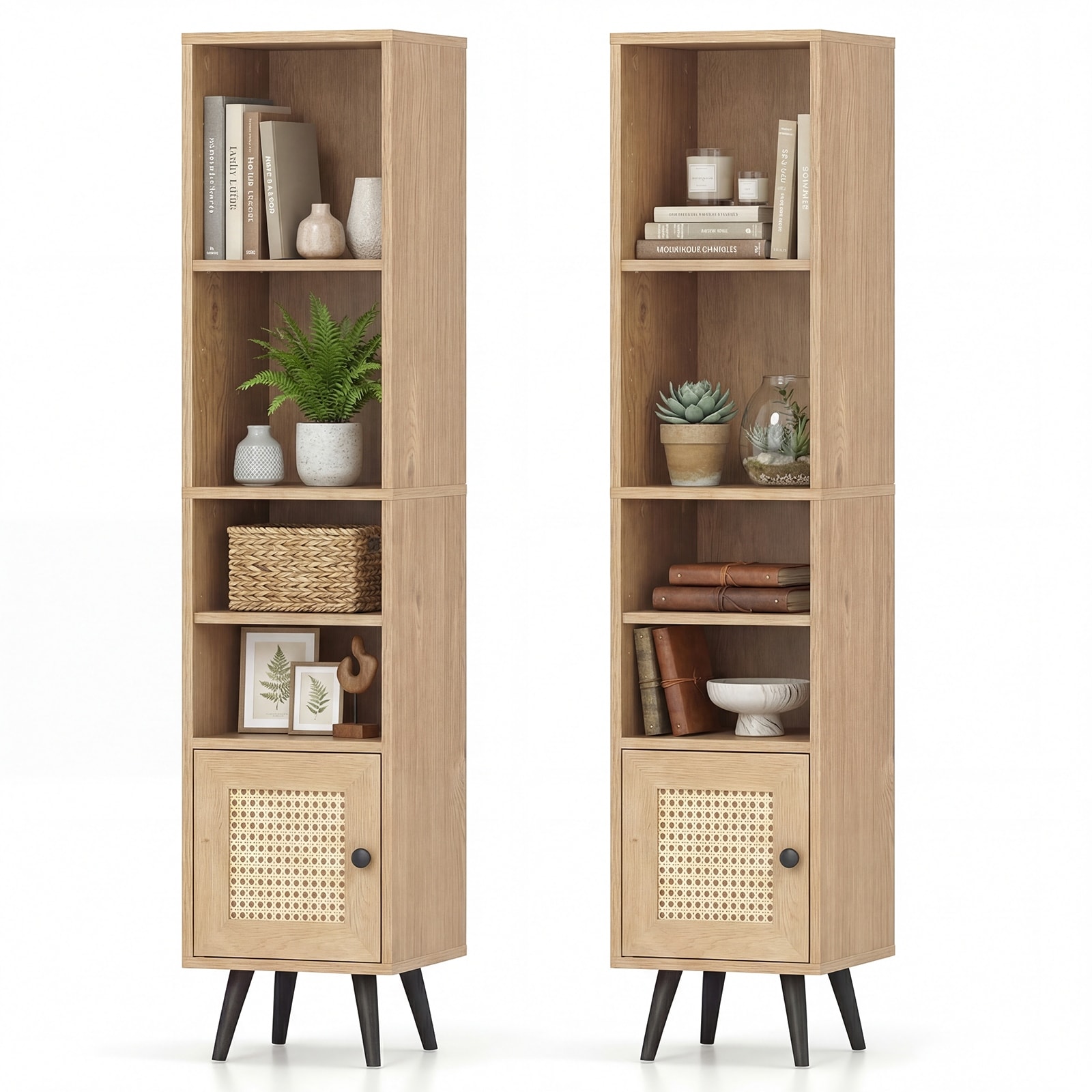 Gymax 2PCS 6-Tier Tall Narrow Bookcase w/Adjustable Shelf & Boho Style