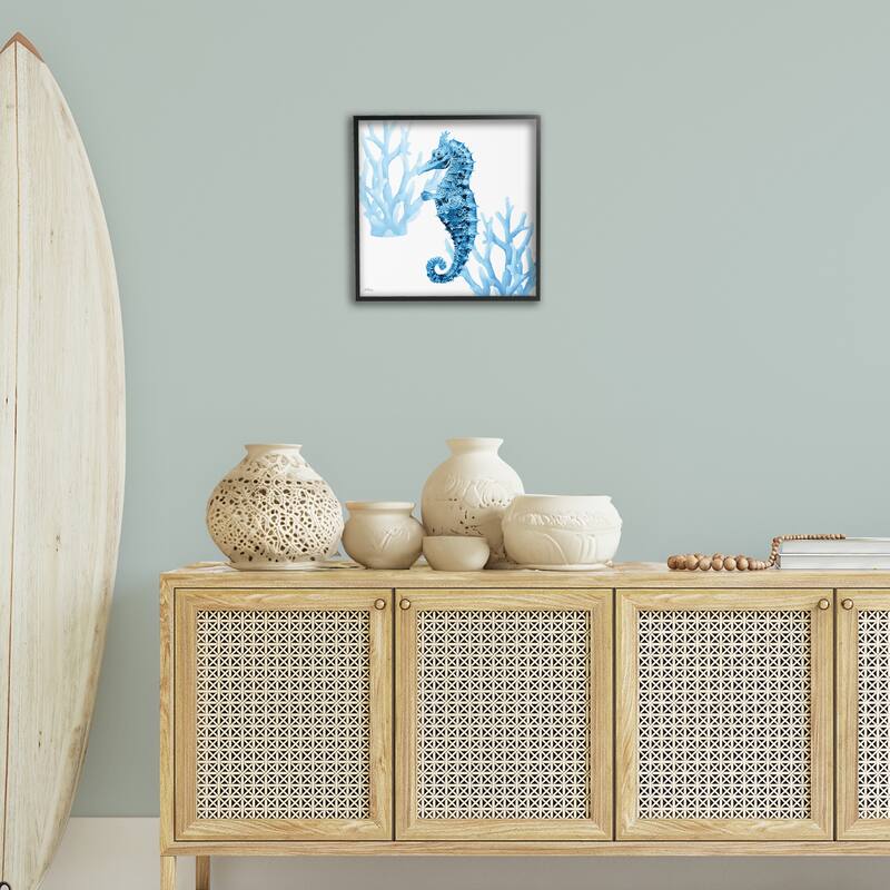 Stupell Blue Tone Seahorse & Coral Framed Giclee Art Design By Cat Thurman Designs
