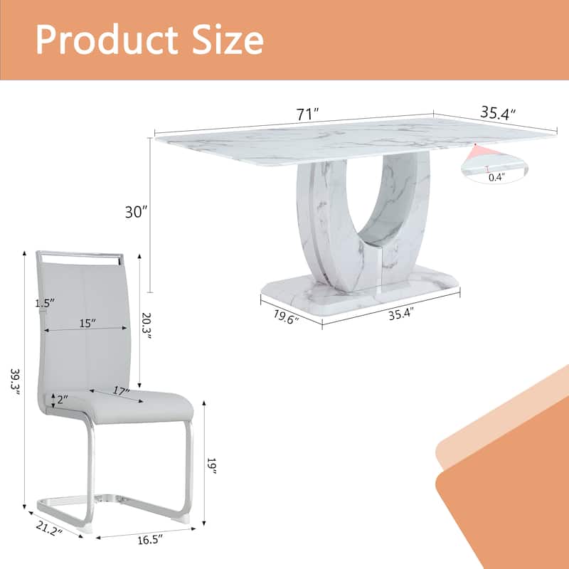 9-Piece Dining Table Set with Light Gray PU Leather Side Chairs