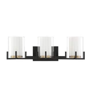 Eaton 3-Light Bathroom Vanity Light in Matte Black with Warm Brass Accents