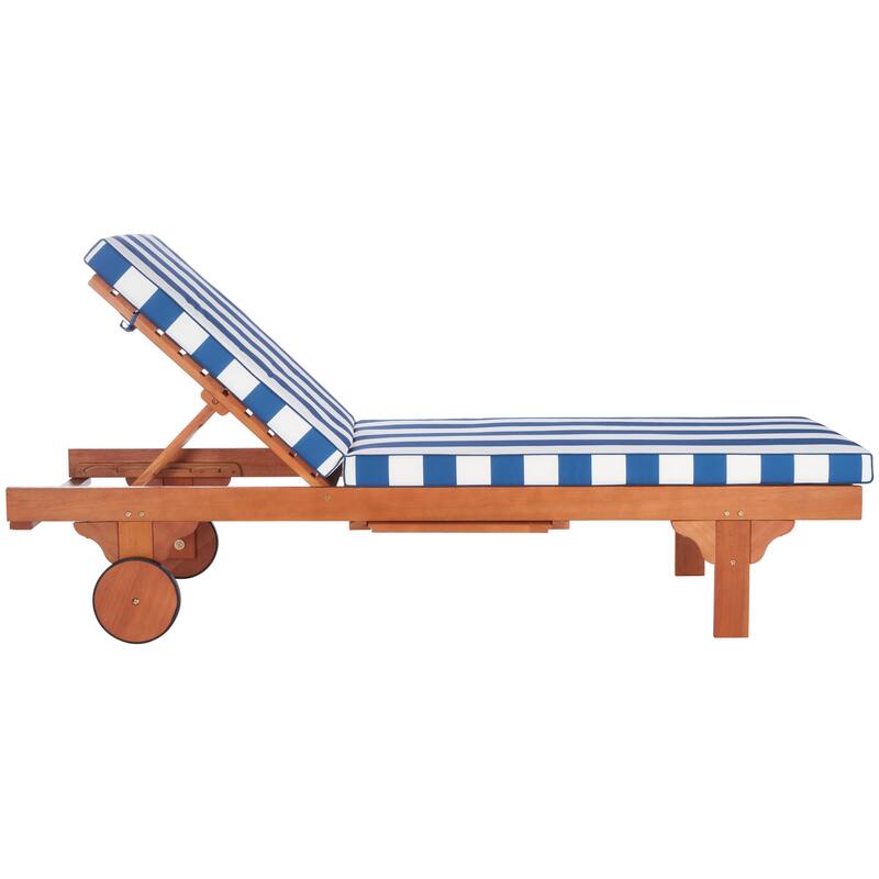 SAFAVIEH Outdoor Newport Solid Wood Chaise Lounge Chair with Side Table & Cushion - 27.6" W x 78.7" D x 14.2" H