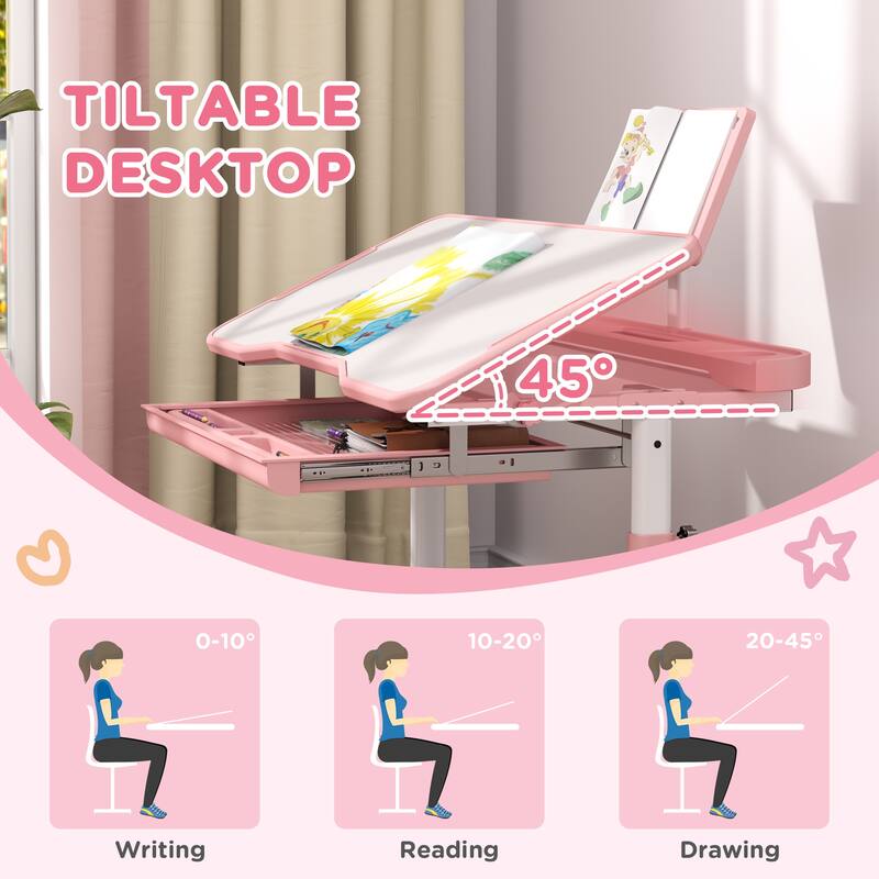Modern Kids Ergonomic Desk and Chair Set with Tilting Desktop and Storage Features for Study Room and Bedroom