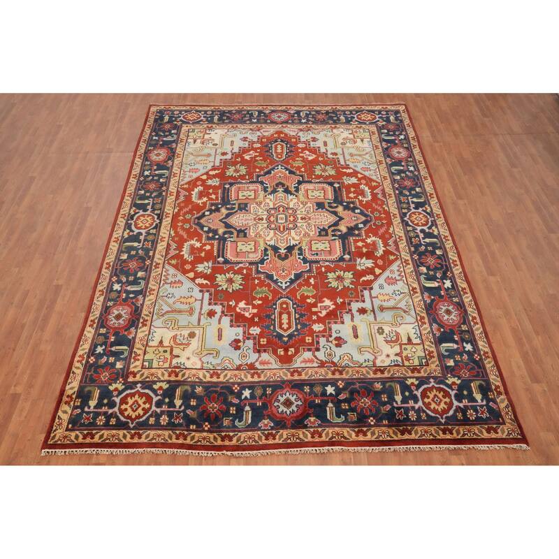 Hand Knotted Oriental 100% Wool Carpet Traditional Medallion Oranges & Rust Heriz (serapi) Area Rug - 14' 1'' X 9' 10''