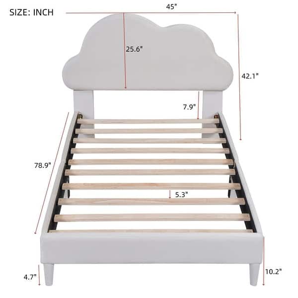 dimension image slide 1 of 4, Twin Size Upholstered Cloud-Shape Bed ,Velvet Platform Bed with Headboard