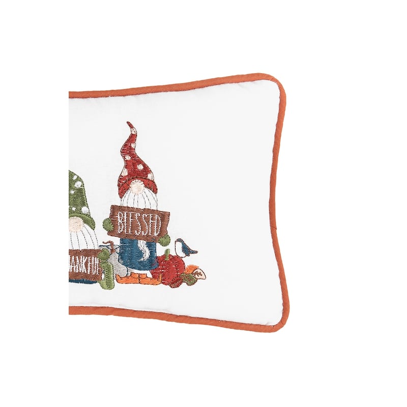 Grateful Thankful Gnome Embroidered Throw Pillow