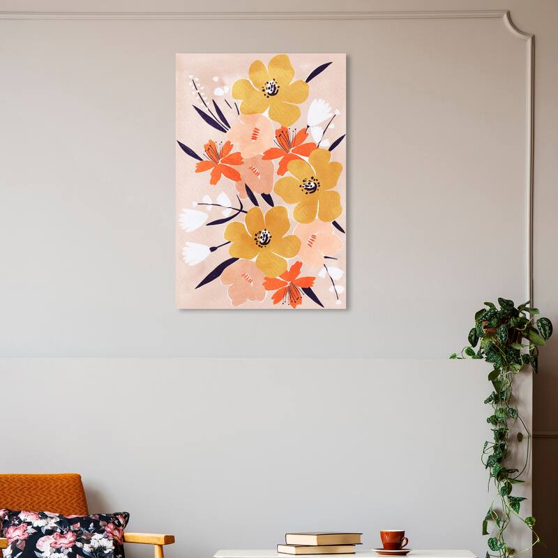 Wynwood Studio Canvas Floral and Botanical Sunset in Bloom Pink and Bohemian & Eclectic Wall Art Canvas Print - 30 x 20