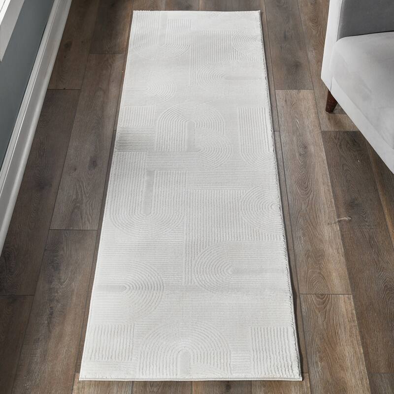 Nuevo Collection Modern Abstract Geometric Area Rug - Cream - 2'1 x 7'4 Runner
