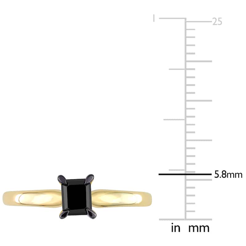 Miadora 1/2ct TDW Emerald-cut Black Diamond Solitaire Engagement Ring in 14k Yellow Gold