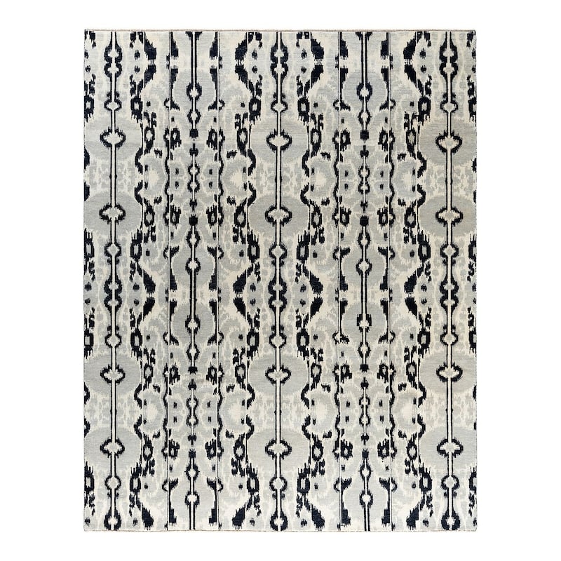 Ikat One-of-a-Kind Hand-Knotted Area Rug - Black, 8' 1" x 10' 2" - 8' 1" x 10' 2"