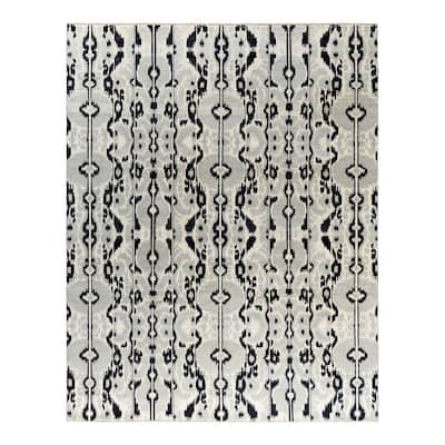 Ikat One-of-a-Kind Hand-Knotted Area Rug - Black, 8' 1" x 10' 2" - 8' 1" x 10' 2"
