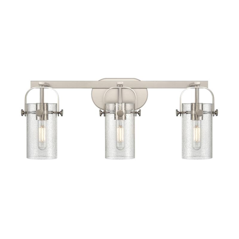 Innovations Lighting Pilaster II Cylinder - 3 Light 7" Wall-Mounted Bath Vanity Light - Satin Nickel/Seedy