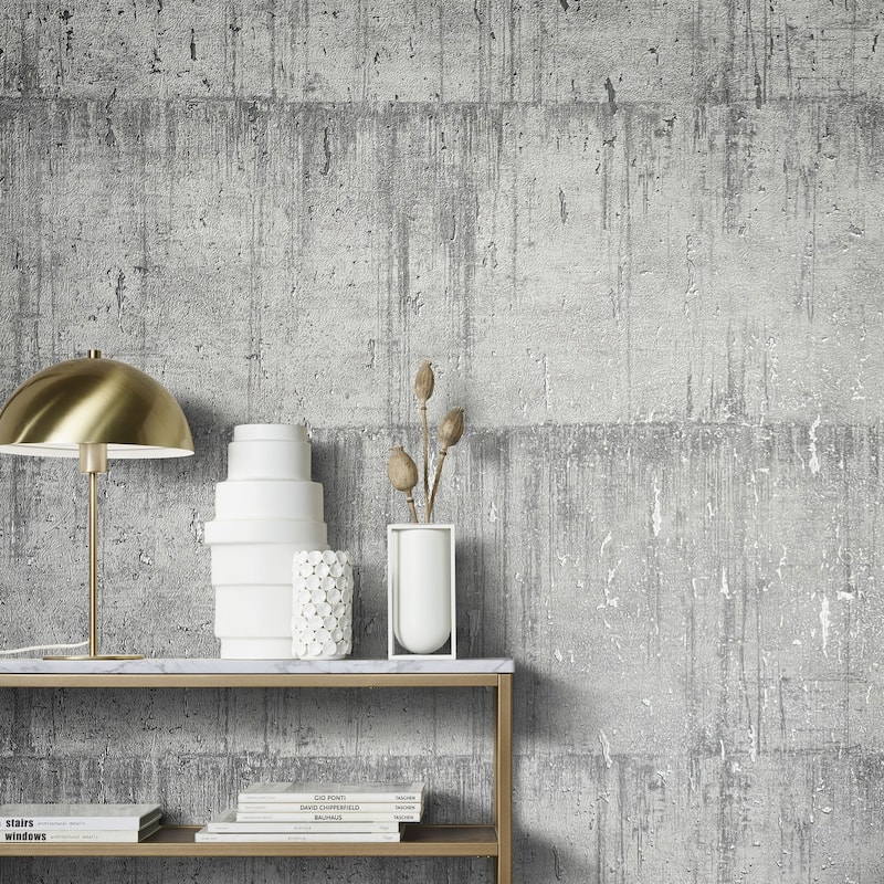 Galerie Wallcoverings Air Collection Metallic Aged Concrete Textured Wallpaper Roll