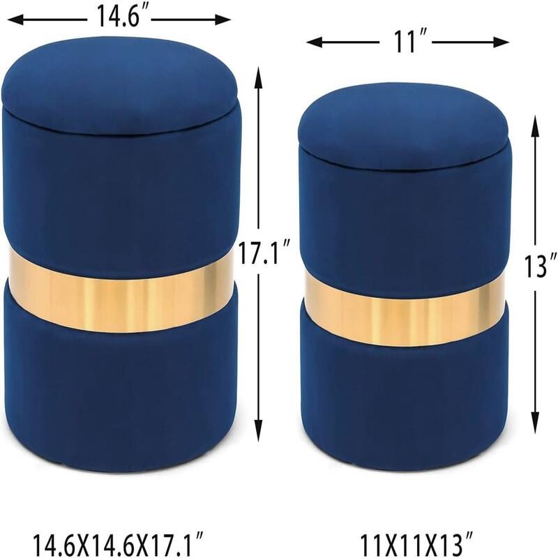 Round Velvet Storage Ottoman Set of 2