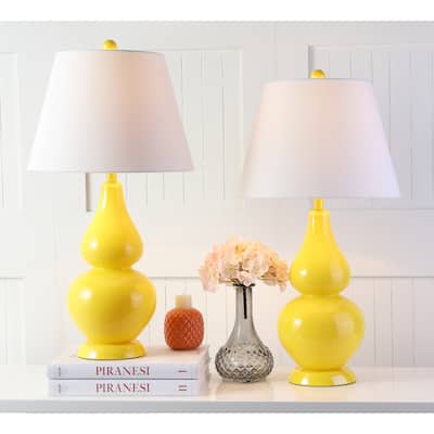 SAFAVIEH Lighting 27-inch Cybil Double Gourd Yellow Table Lamp (Set of 2) - 14"x14"x26"