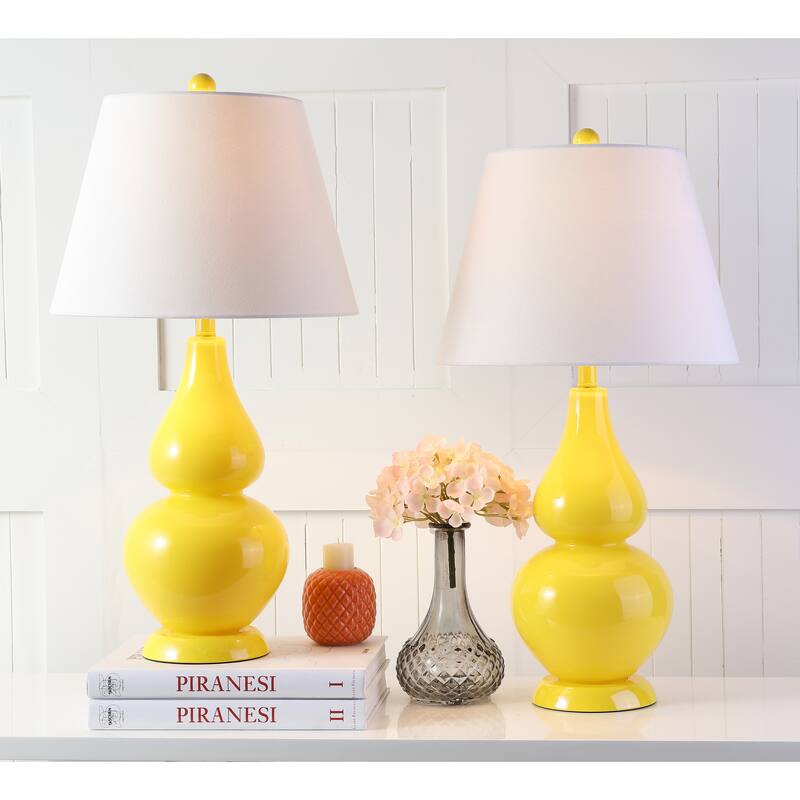 SAFAVIEH Lighting Demetria 27-inch Double Gourd White Table Lamp (Set of 2) - 14"x14"x26" - 14Wx14Dx26H