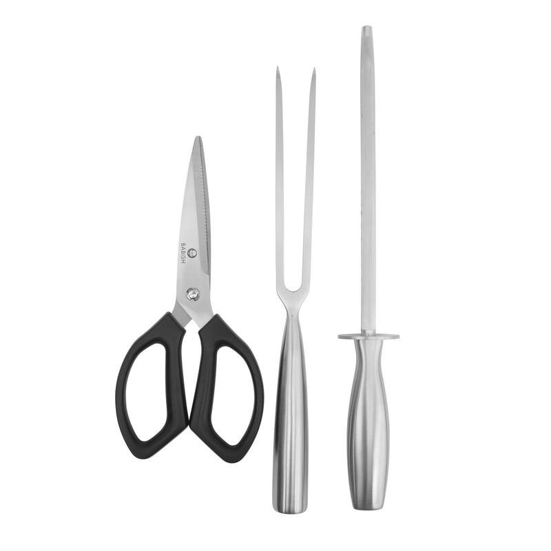 Babish High-Carbon 1.4116 German Steel 15 Piece Full Tang Forged Cutlery Block Set - Black