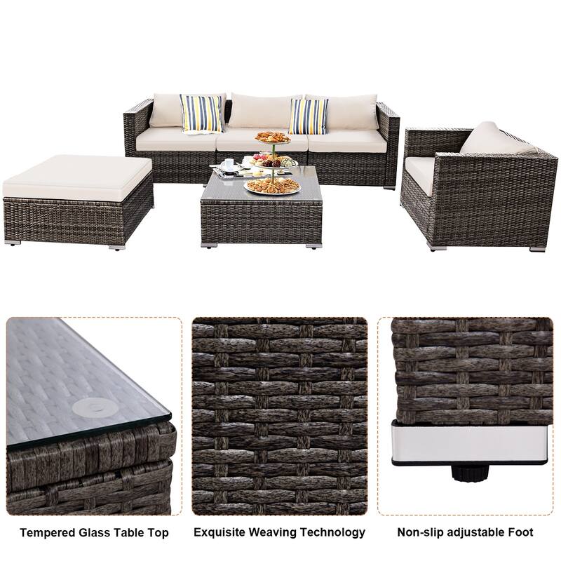 Costway 6PC Grey Rattan Patio Set