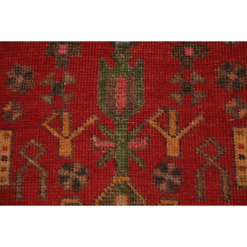 Hand Knotted Oriental 100% Wool Carpet Traditional Geometric Red Tabriz Runner Rug - 10' 7'' X 3' 1''