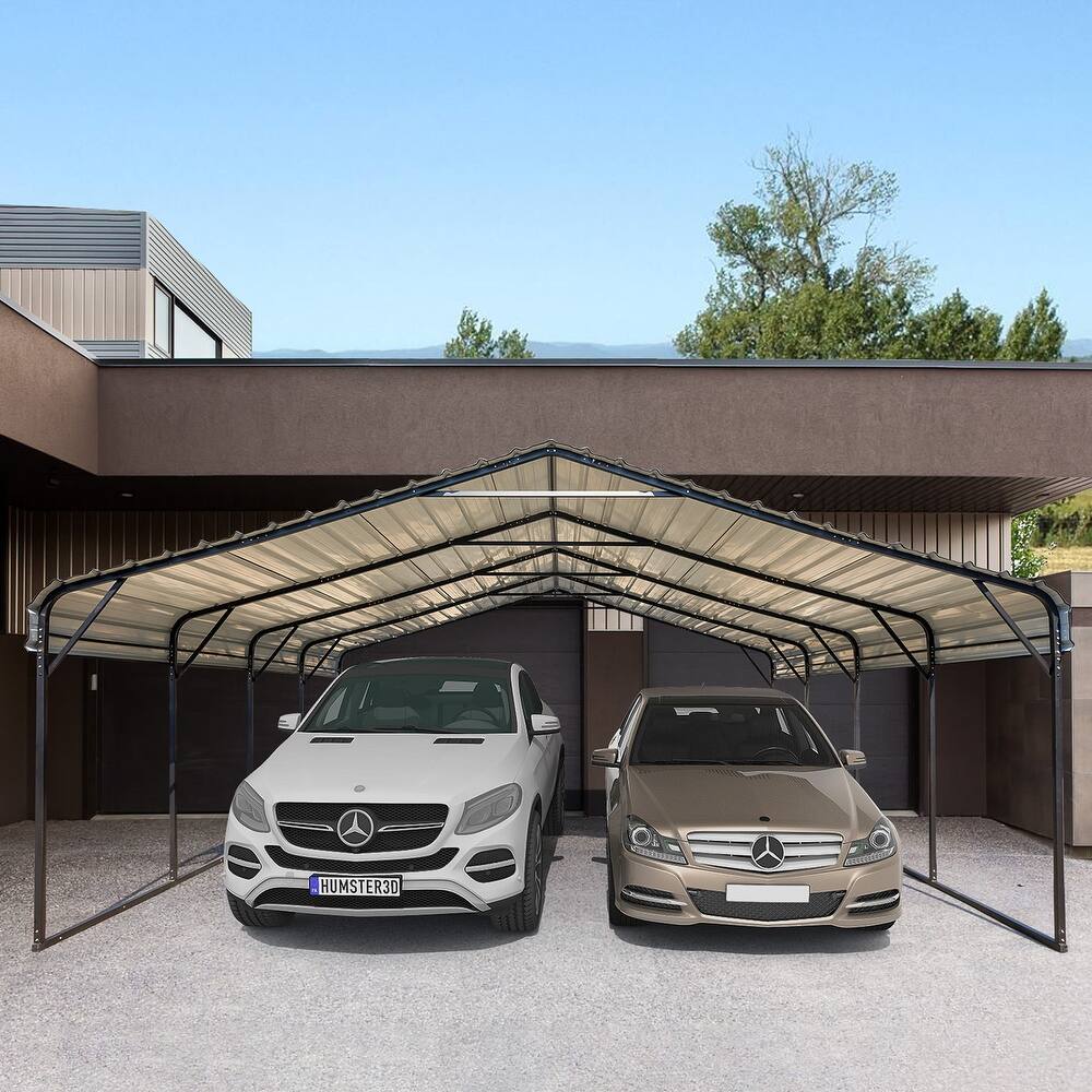 EROMMY 20x20 Outdoor Car Shelter with Sturdy Galvanized Steel Roof, Versatile Carport for Vehicles, Boats, and Tractors