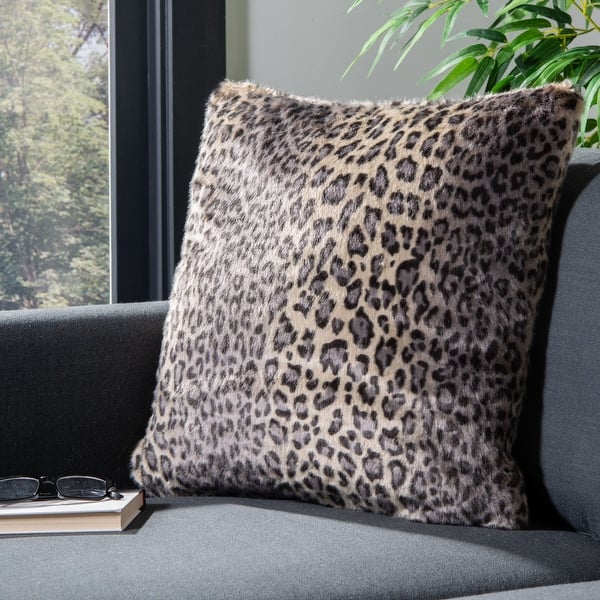 slide 2 of 4, SAFAVIEH 20-inch Faux Black Leopard Leopard Decorative Pillow