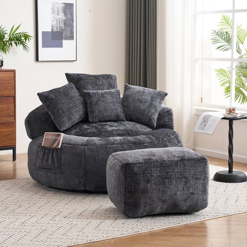 Bean Bag Lazy Sofa with Ultra Soft Chenille Cover,Round Bean Bag,Indoor & Outdoor
