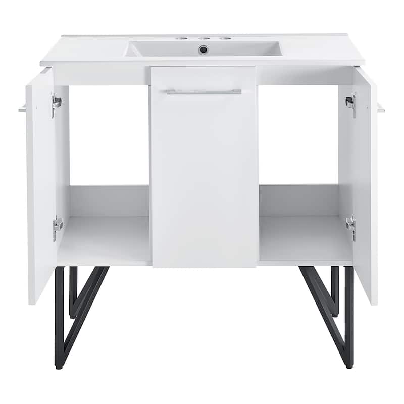 Annecy 36 In. White Bathroom Vanity With White, 3-Hole Ceramic Sink Top