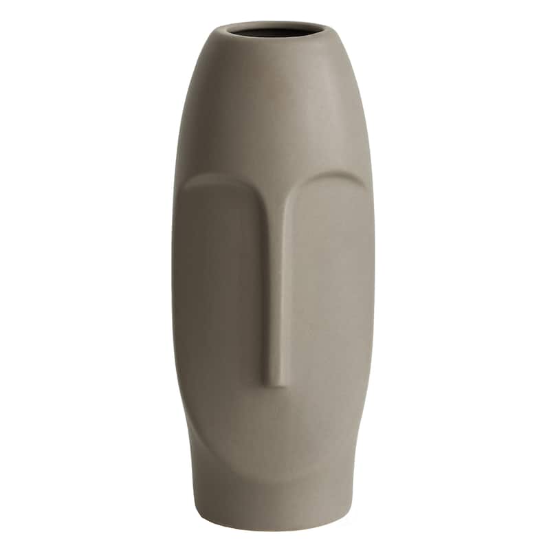9.5" H Decorative Ceramic Abstract Face Modern Statue Sculpture Flower Centerpiece Vase - Dark Gray