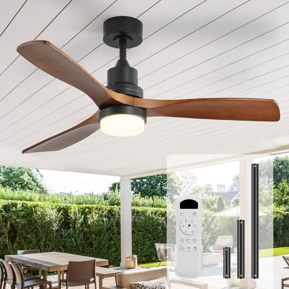 42“/52"/60"/48" Noiseless Walnut Wood Ceiling Fan with Remote Control, Integrated Light Optional