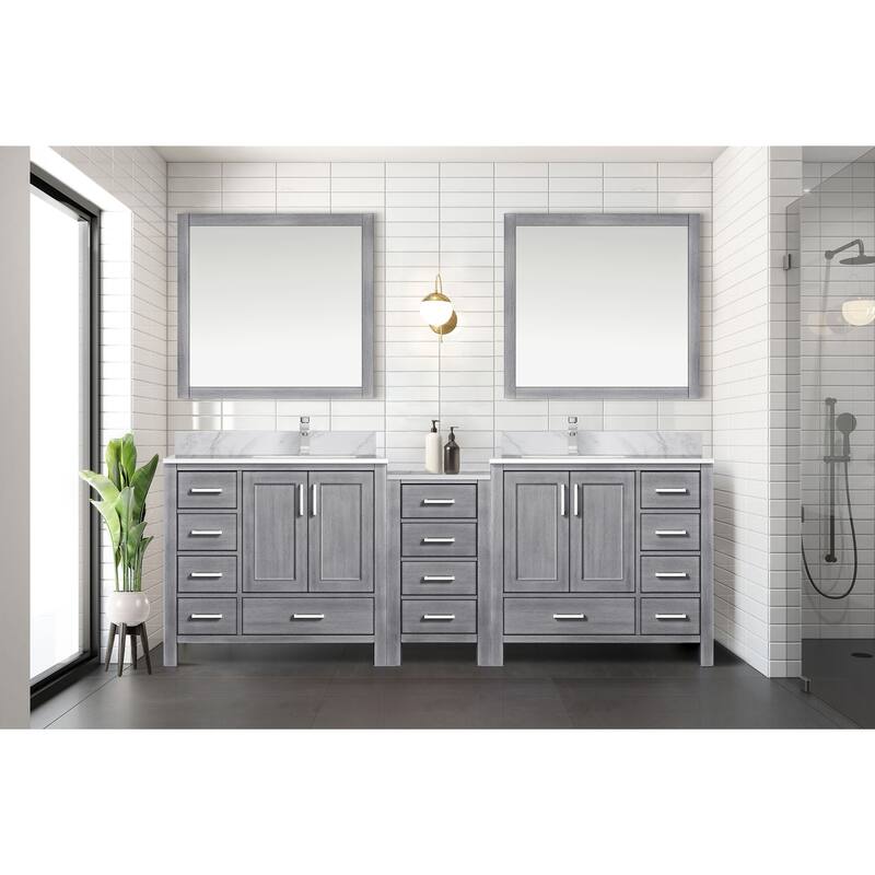 Coraline 92 in W x 22 in D Double Bath Vanity, Carrara Marble Top, Faucet Set, and 34 in Mirrors