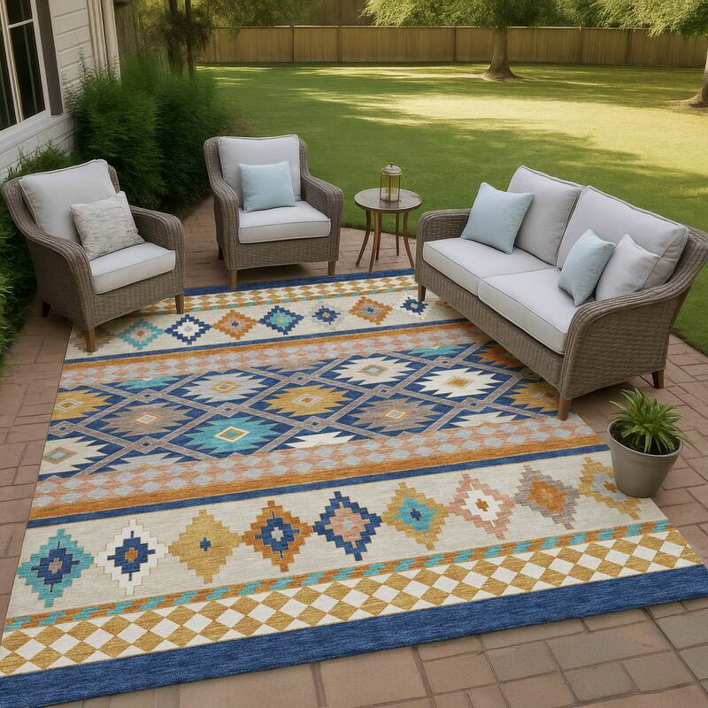Machine Washable Indoor/ Outdoor Global Clemente Chantille Rug - Navy - 3' x 5'